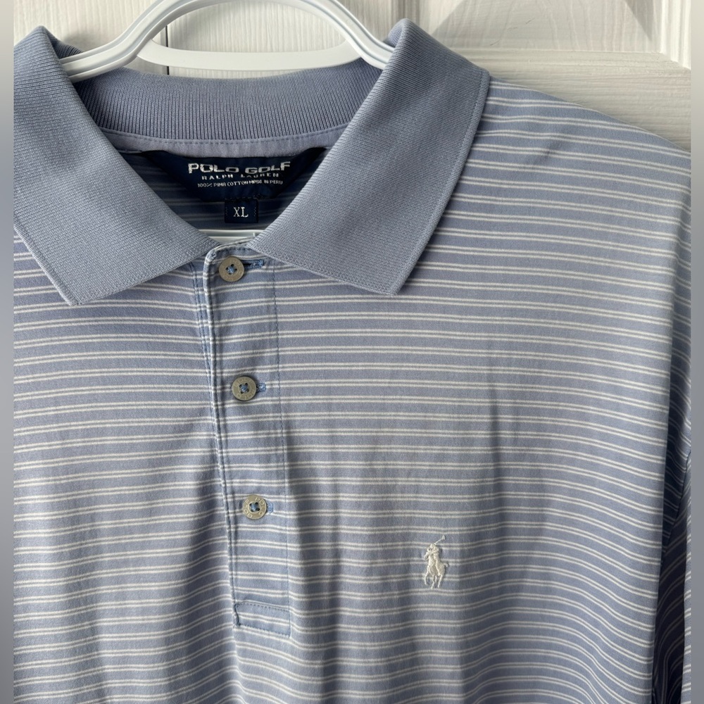 Polo Golf Ralph Lauren Light Blue and White Striped Polo XL Pima Cotton